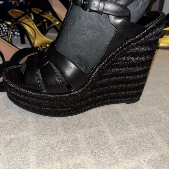 Authentic Brand New YSL Tribute Espadrilles Wedge In Smooth Leather - Picture 3 of 10